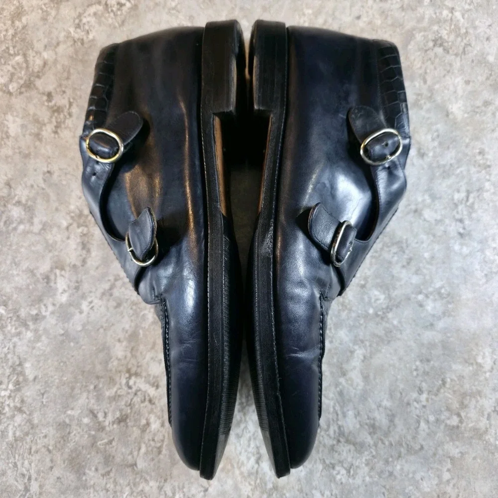 Vintage Mezlan Size 11.5 Crocodile Blue Handmade In Spain Monk Shoes *Read Desc.